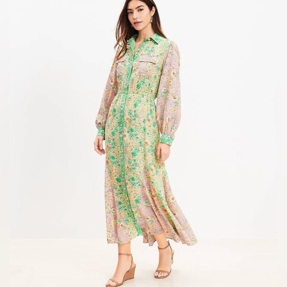 Loft Floral Vintage Godet Pocket Shirtdress Maxi - Picture 7 of 8